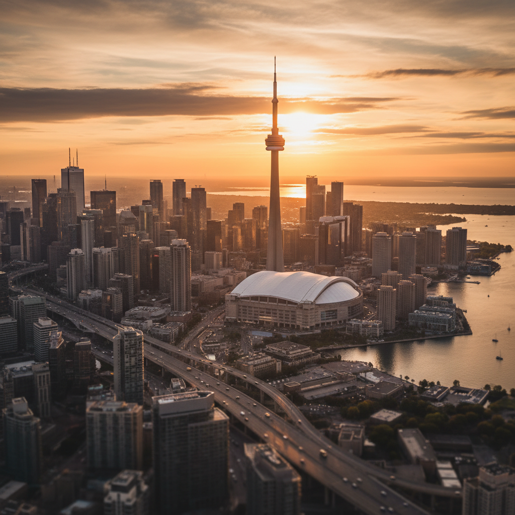 Toronto skyline with Rogers Centre and CN Tower